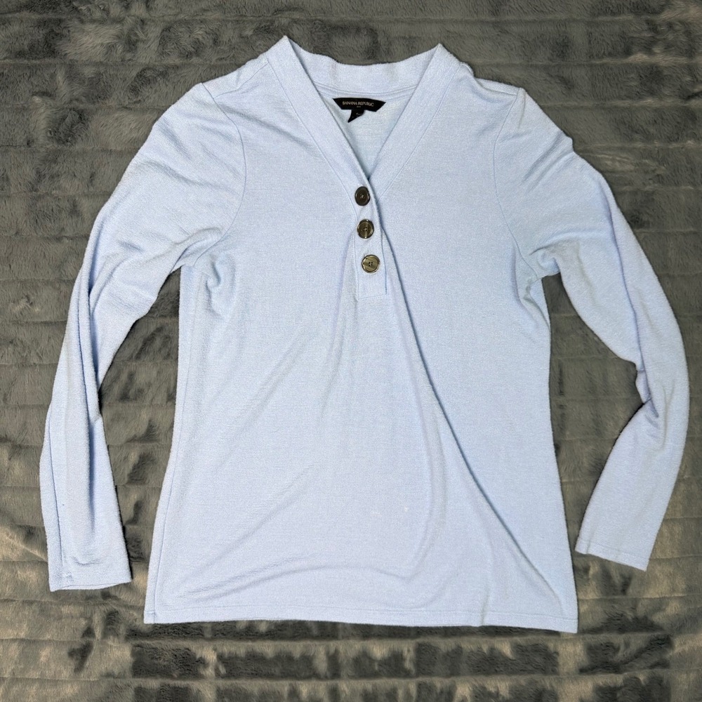 Banana Republic Womens Blue Long Sleeve Henley V-Neck Knit Top Size S 6487